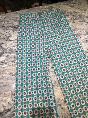 Anthropologie Maeve Colette Teal, White & Green Patterned Ankle Pants